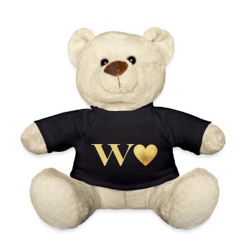 Lettre w cœur doré - Nounours - noir - Devant