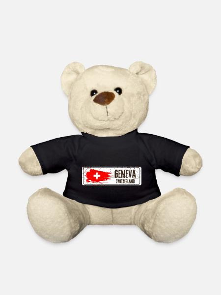 Geneva Switzerland Flag - Teddy Bear - black