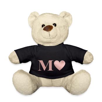 Letter M Heart Rose Gold - Teddy Bear - black - Front