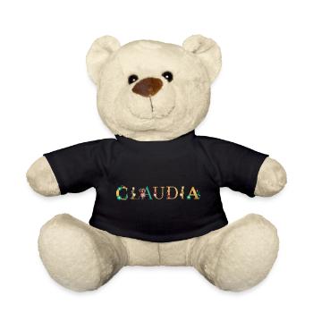 CLAUDIA name decorated with flowers - Teddy Bear - black - Front