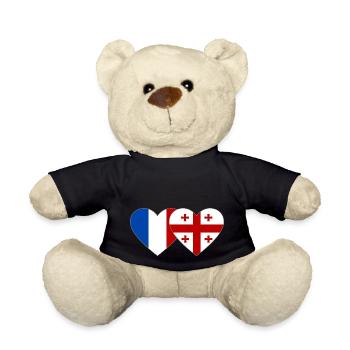 France Géorgie Flag Coeur - Nounours - noir - Devant