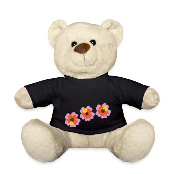 Flowers in pink, red and yellow - Teddy Bear - black - Front