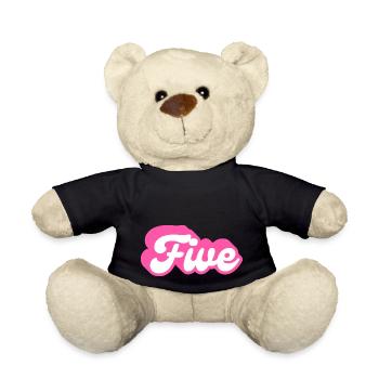 Five Birthday - 5th Birthday Retro Pink - Teddy Bear - black - Front