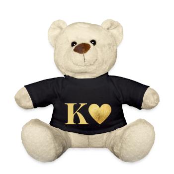 Letter k golden heart - Teddy Bear - black - Front