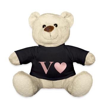 Letter V Heart Rose Gold - Teddy Bear - black - Front