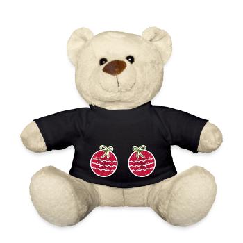Weihnachtsbaum Kugel Rot mit Schleife Geschenk - Teddy - Schwarz - Vorne