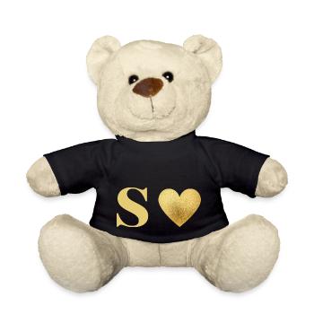 Goldene Herzbuchstaben - Teddy - Schwarz - Vorne