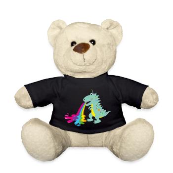 dinosaur, puking dinosaur horn, dinosaur, comic - Teddy Bear - black - Front