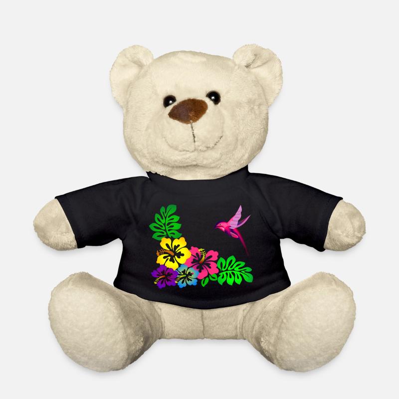 Tropical Hibiscus Motif Hummingbird - Teddy Bear - black
