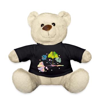 bunter Ginkgo Ast mit Blätter in Regenbogen Farben - Teddy - Schwarz - Vorne