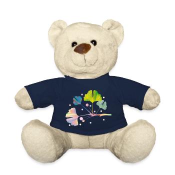 bunter Ginkgo Ast mit Blätter in Regenbogen Farben - Teddy - French Navy - Vorne