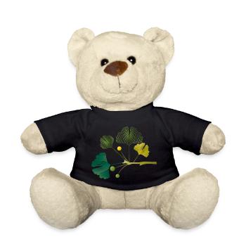 Ginkgo branch made of leaf lines in soft green tones - Teddy Bear - black - Front