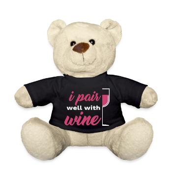 I pair well with wine red wine wine alcohol Spruch - Teddy Bear - black - Front