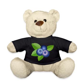 drei leuchtend blaue Heidelbeeren mit Blätter - Teddy - Schwarz - Vorne
