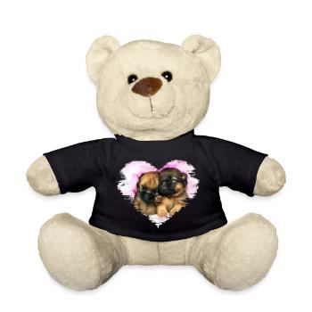 zwei kleine süße Welpen in einem Herzen - Teddy - Schwarz - Vorne