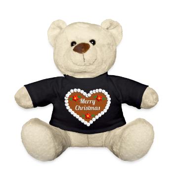 Frohe Weihnachten Lebkuchenherz Geschenk - Teddy - Schwarz - Vorne