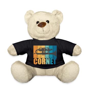 Cornet Vintage Musician Instrument Gift - Teddy Bear - black - Front
