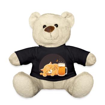 Sleeping cat with beer - Teddy Bear - black - Front