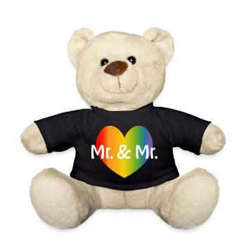 Regenbogen Mr and Mr 2 rainbow Herz schwule Hochze - Teddy - Schwarz - Vorne