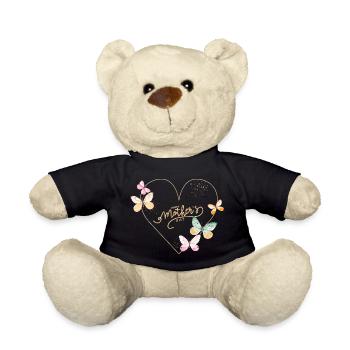 Happy Mother's Day – Herz & Schmetterlinge - Teddy - Schwarz - Vorne