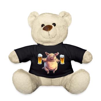 Lustiges fettes Schwein mit Bier - Teddy - Schwarz - Vorne