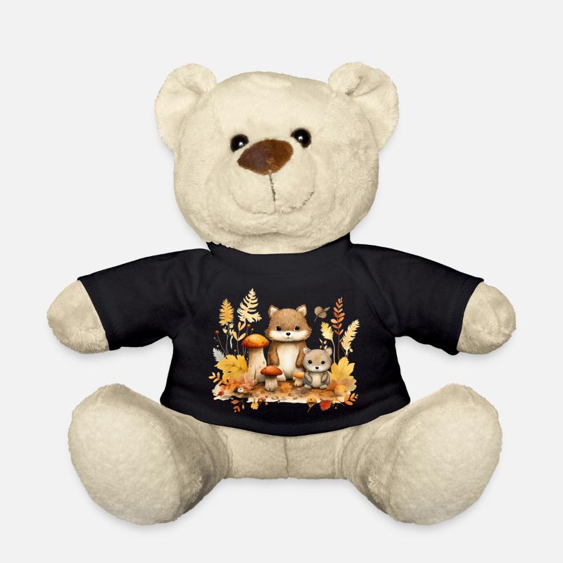 Herbstliche Waldtierfreunde: Pilze & Blätter Kind - Teddy - Schwarz
