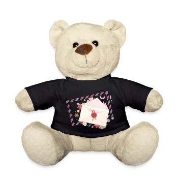 floraler Briefumschlag mit Blüten und Airmail Rand - Teddy - Schwarz - Vorne