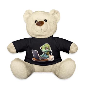 Gecko Home Office Coffee Laptop Funny Shirt - Teddy Bear - black - Front
