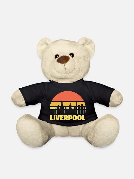 Liverpool Skyline Retro Sunset Silhouette - Teddy Bear - black