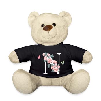 Letter n pink flowers - Teddy Bear - black - Front