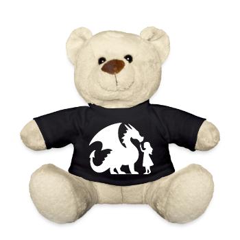 Mythical Dragon and Girl Silhouette Design - Teddy Bear - black - Front