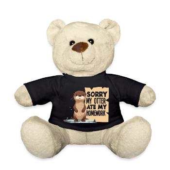 Sea Otter Cartoon Ate My Homework - Teddy Bear - black - Front