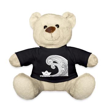 Paper Boat and White Ocean - Teddy Bear - black - Front