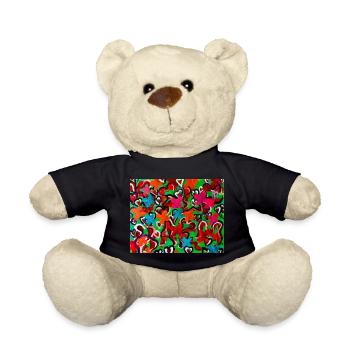 Farbexplosion von Herzen und Blumen - Teddy - Schwarz - Vorne