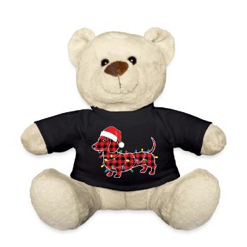 Chien Teckel Noël Plaid Rouge Carreaux - Nounours - noir - Devant