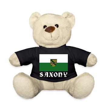 Flagge Sachsens mit Wappen - Teddy - Schwarz - Vorne