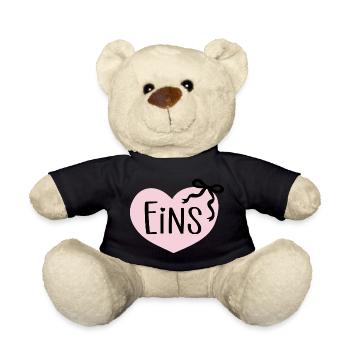 First Birthday 1st Year Girl Heart Bow - Teddy Bear - black - Front