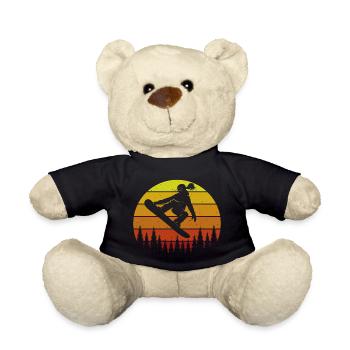 Retro Snowboarderin Slopestyle Wintersport Wald - Teddy - Schwarz - Vorne