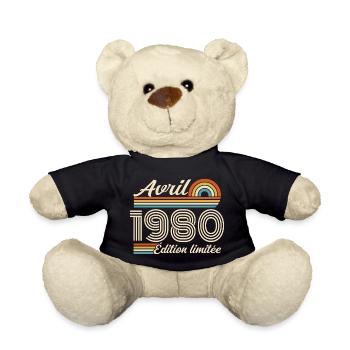  Avril 1980 anniversaire rétro 1980 April 1980 - Nounours - noir - Devant