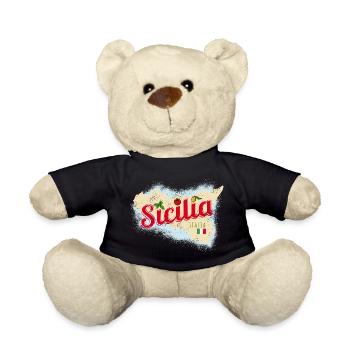 Sizilien Italien Vintage Insel Souvenir mit Fahne - Teddy - Schwarz - Vorne