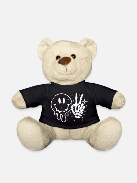 Smiley Skull Peace Hand - Teddy Bear - black