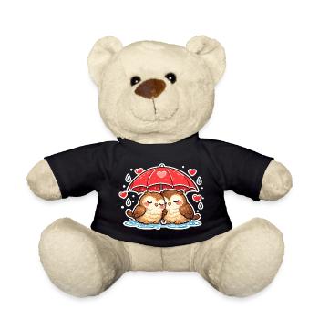 Küssende Eulen unter Regenschirm - Teddy - Schwarz - Vorne