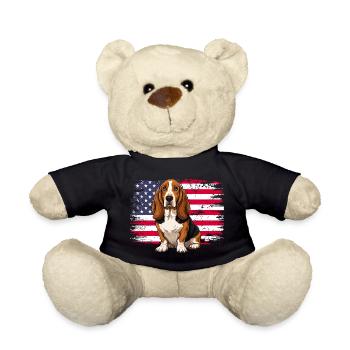 Patriotic Basset Hound - US Flag Dog Mom Dad - Teddy Bear - black - Front