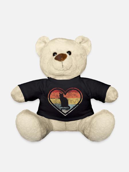 Retro Katzen Herz Katze Geschenk Katzenliebe - Teddy - Schwarz