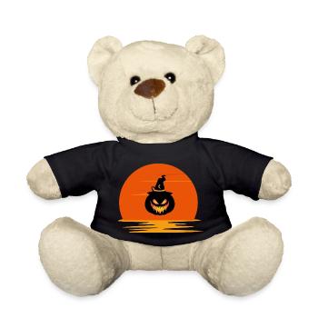 vintage sunset scary pumpkin face Halloween - Teddy Bear - black - Front