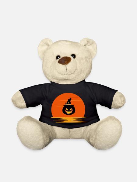 vintage coucher de soleil effrayant visage de citrouille Halloween - Nounours - noir