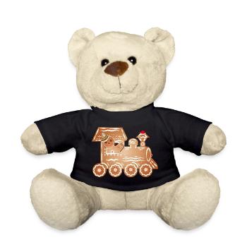 Gingerbread man as train driver in the gingerbread train - Teddy Bear - black - Front