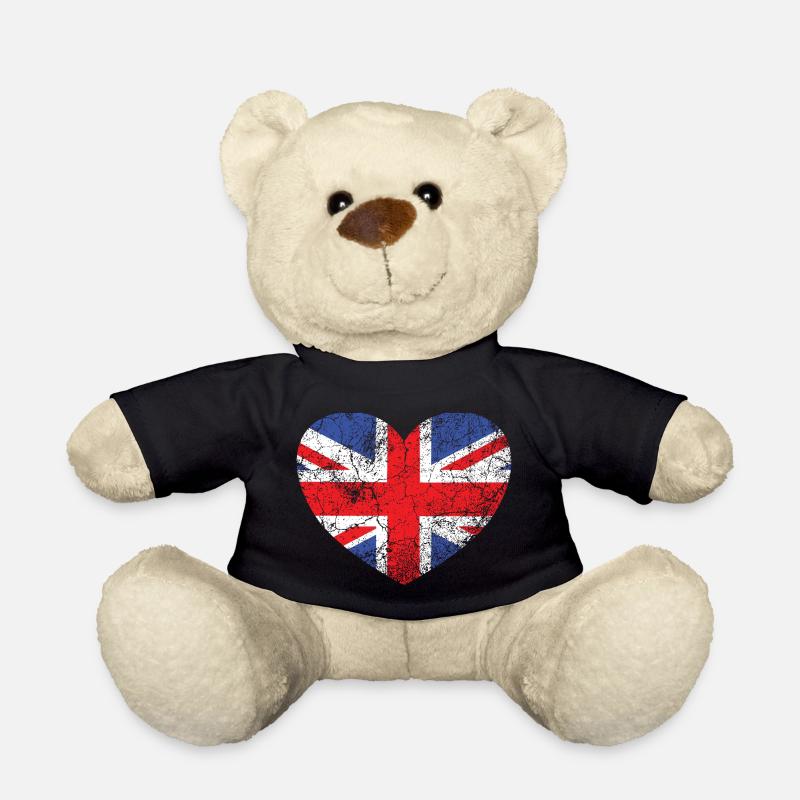 Vintage British Heart Flag, Union Jack - Teddy - Schwarz