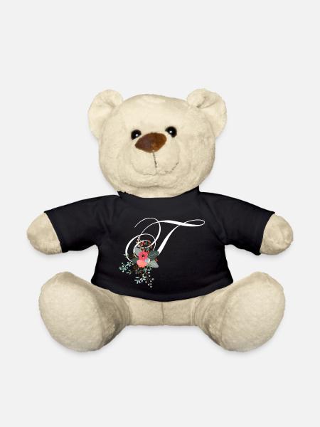 Letter t flowery - Teddy Bear - black