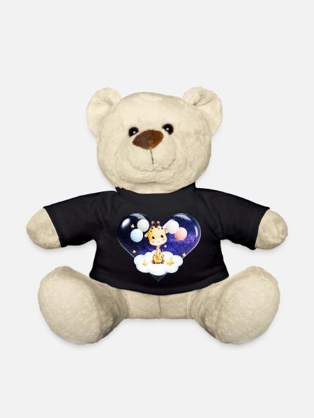 Baby giraffe with cloud stars balloons and heart - Teddy Bear - black